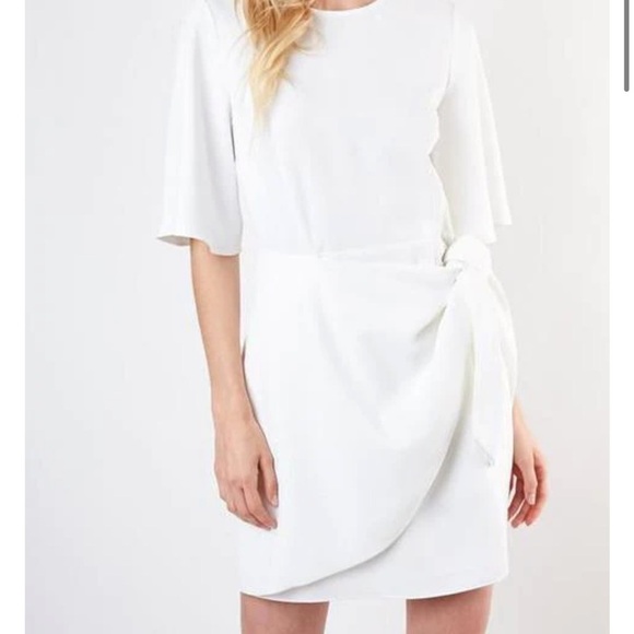 Do+Be White Faux Wrap Tie Waist Flutter Sleeve Dress - Picture 2 of 11